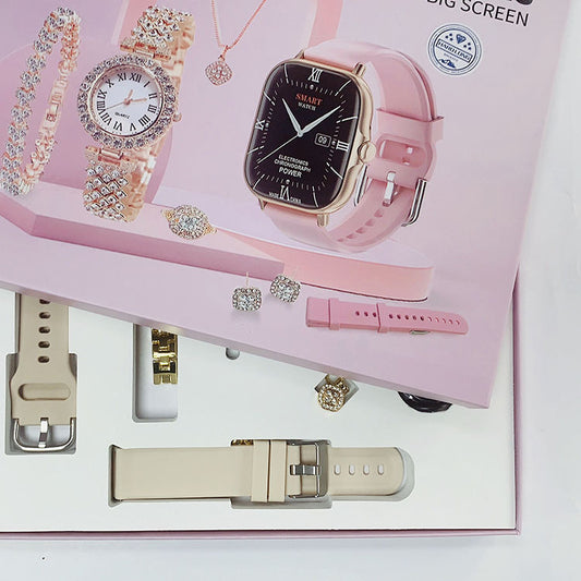 7 in 1 set A58 plus Suit with 2 straps Earrings bracelets necklaces set BT Call 2.02inch women smartwatch